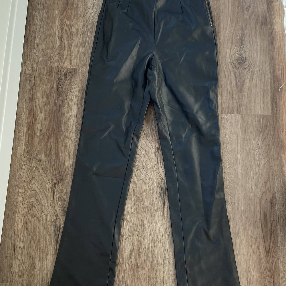 Faux leather straight leg pants